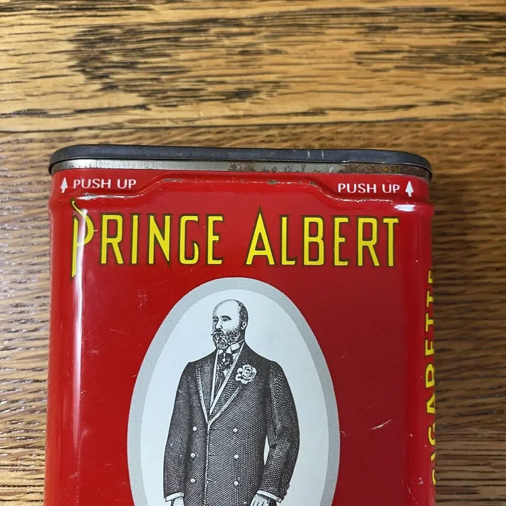 Prince Albert Crimp Cut Long Burning Pipe & Cigarette Tobacco Tin Red Can